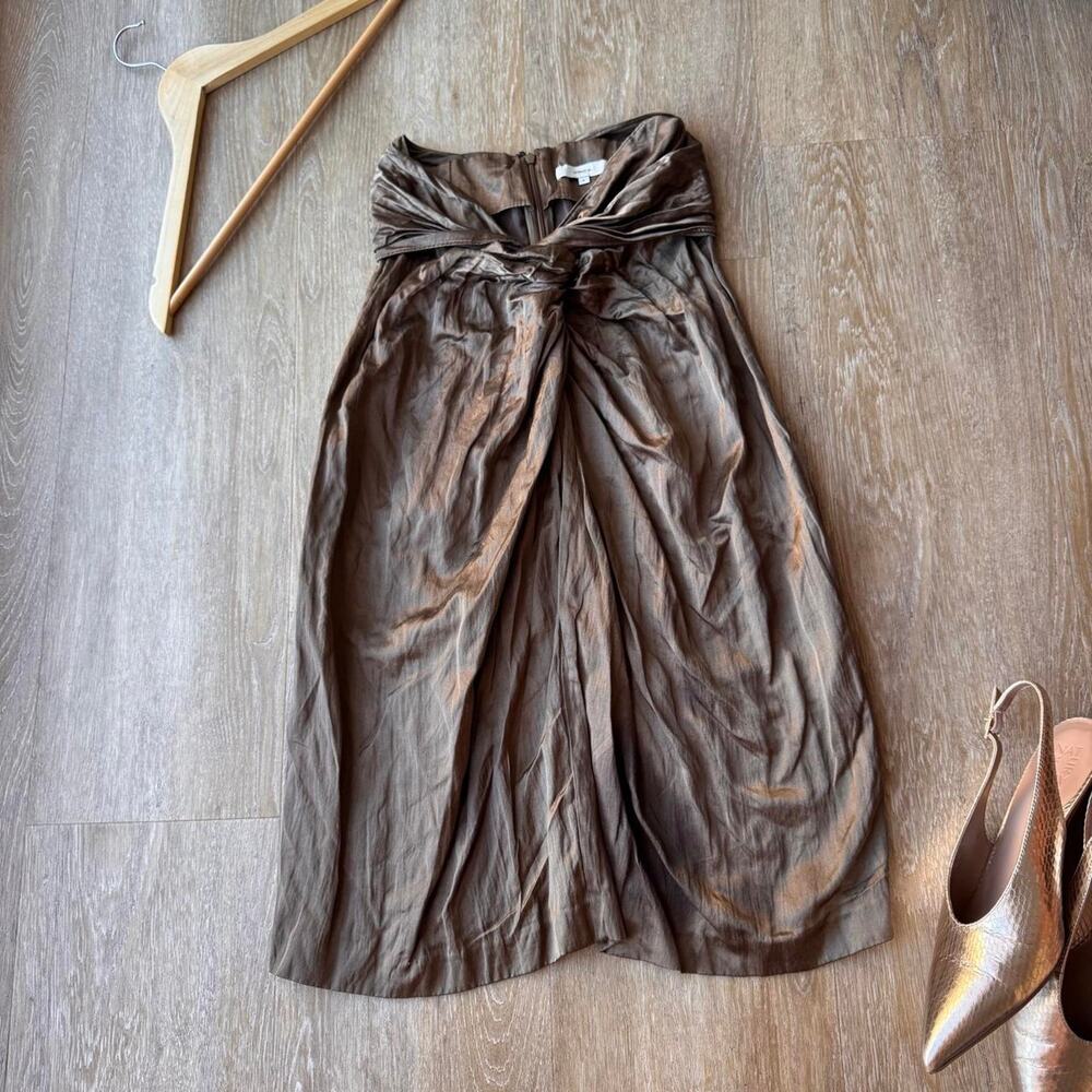 Vince metallic bronze Twist Front Midi Skirt - Style V822530765
